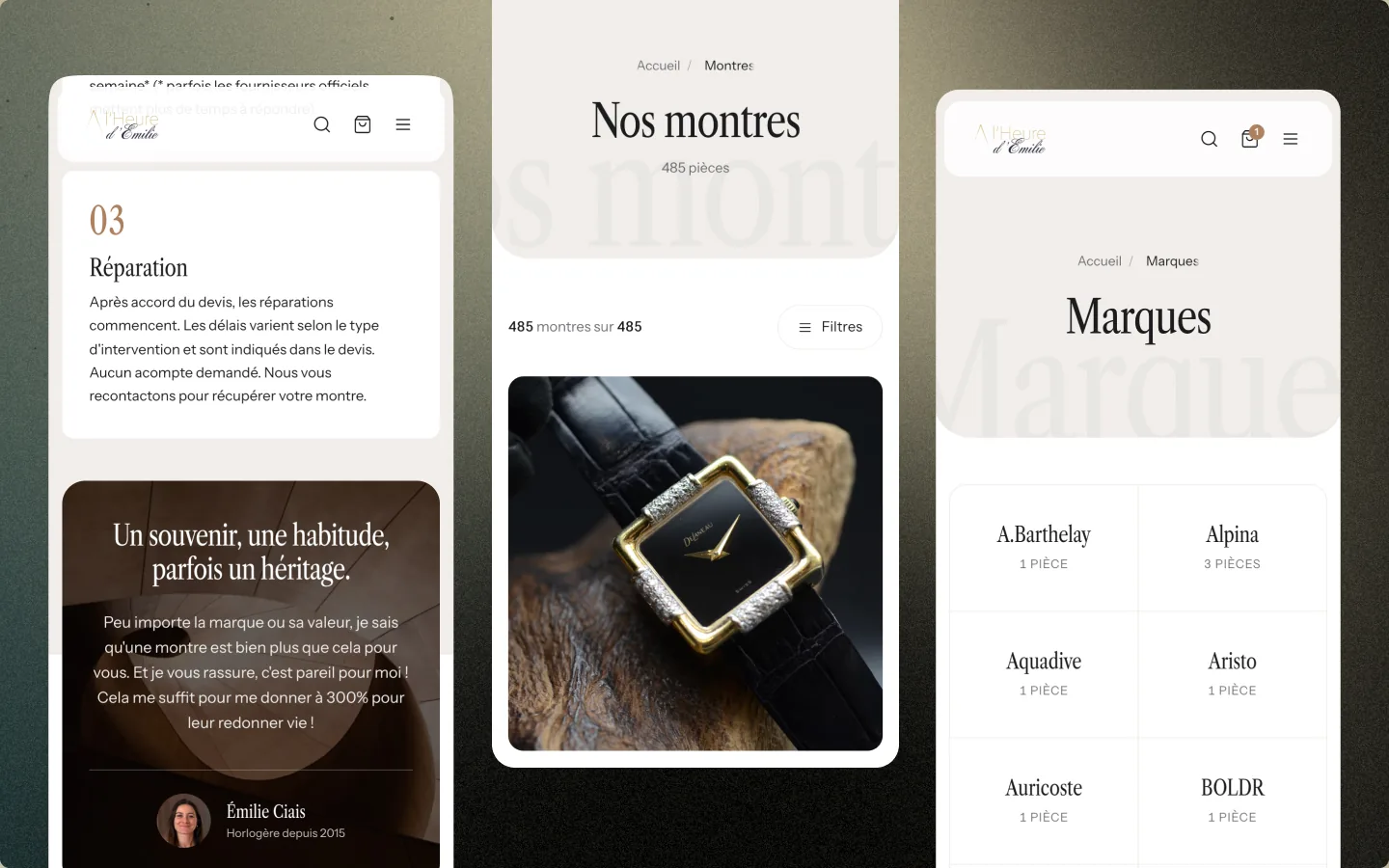 Catalogue, marques et réparation sur mobile
