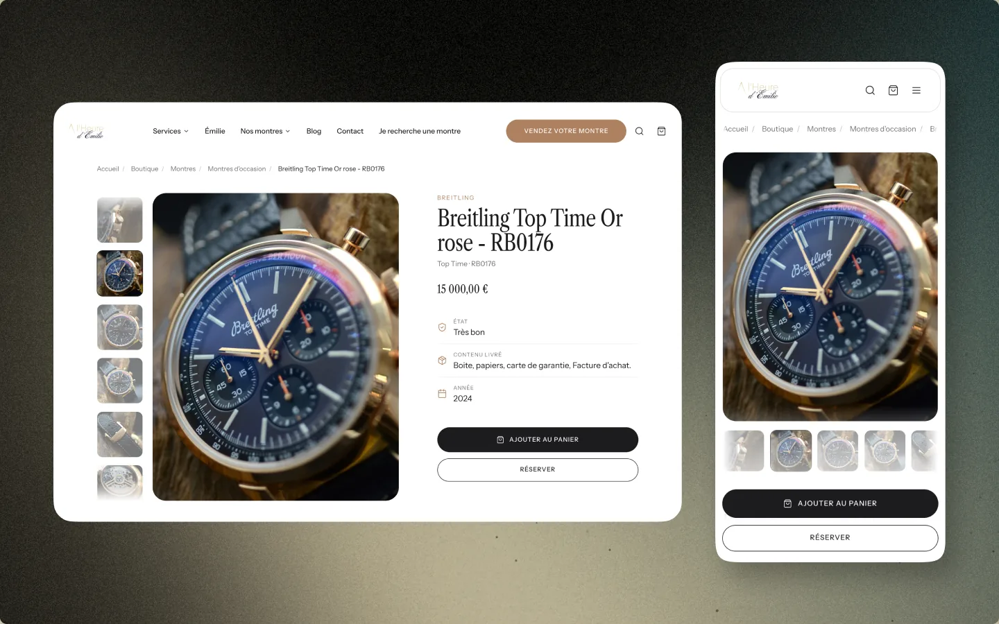 Fiche produit sur desktop et sur mobile