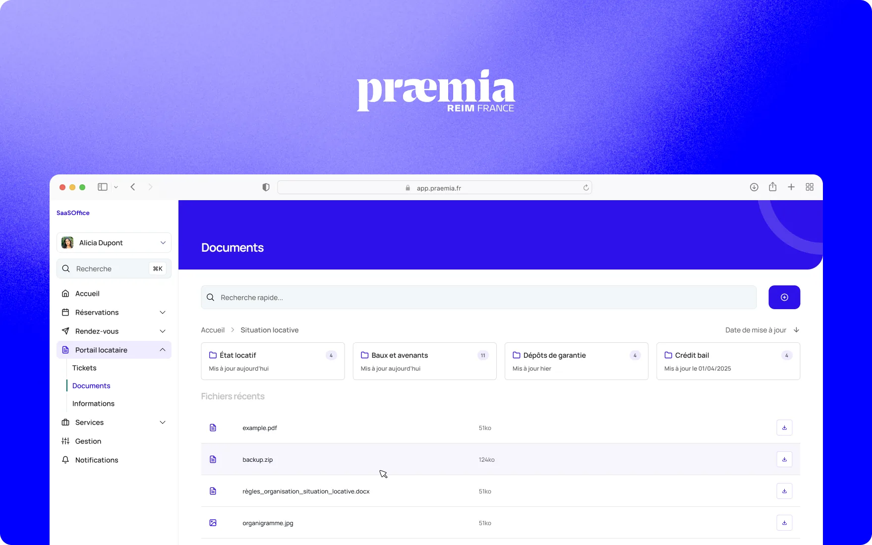 Portail locataire web aux couleurs de Praemia REIM