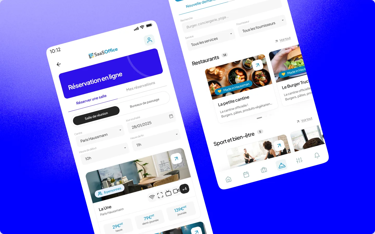 Réservation de salle et liste des restaurants sur l’app mobile