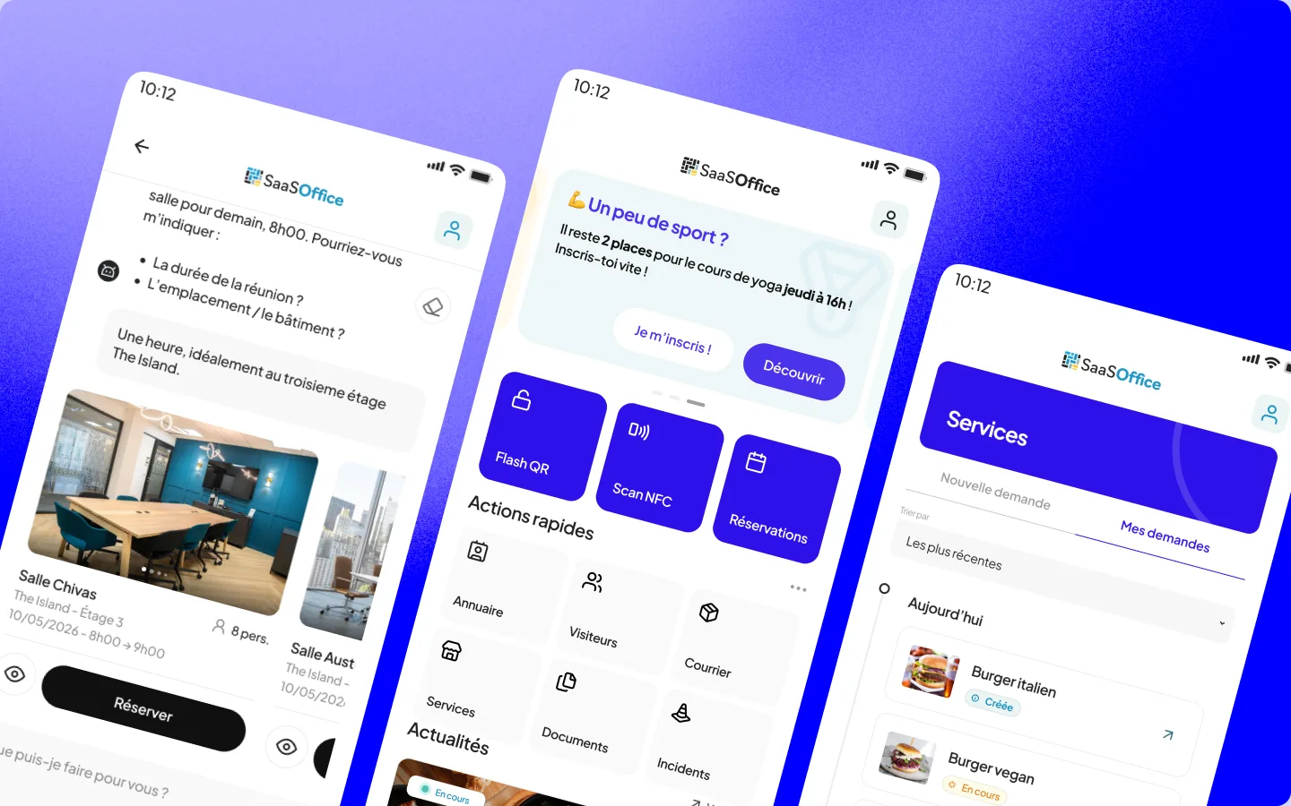 Accueil, réservation assistée et suivi des demandes sur l’app mobile
